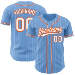Camiseta de béisbol personalizada auténtica de color naranja claro y blanco con rayas azules
