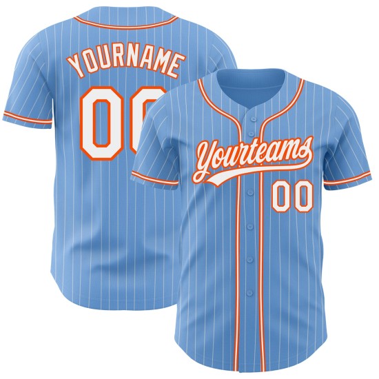 Camiseta de béisbol personalizada auténtica de color naranja claro y blanco con rayas azules Camiseta de béisbol personalizada auténtica de color naranja claro y blanco con rayas azules