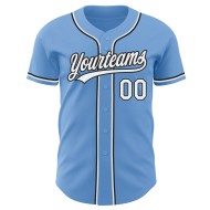 Camiseta de béisbol ligera personalizada auténtica azul blanco y negro