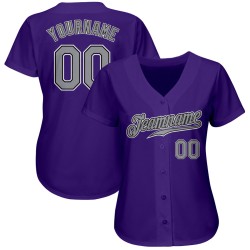 Camiseta de béisbol morada, gris y negra, auténtica y personalizada Camiseta de béisbol morada, gris y negra, auténtica y personalizada