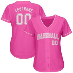 Camiseta de béisbol rosa y blanca auténtica personalizada