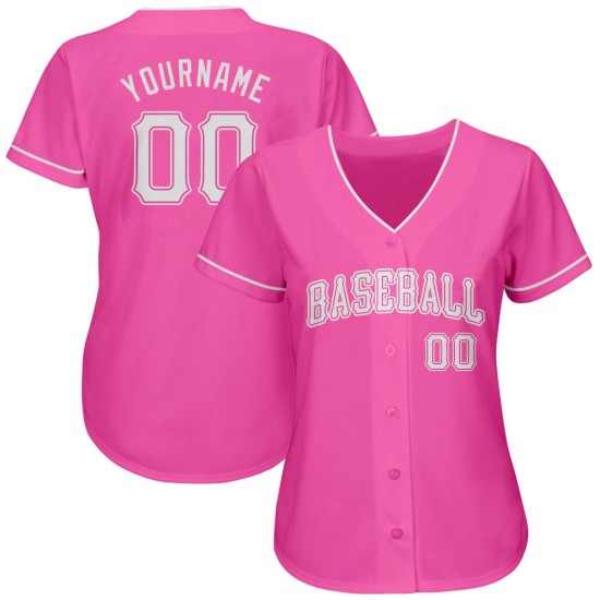 Camiseta de béisbol rosa y blanca auténtica personalizada Camiseta de béisbol rosa y blanca auténtica personalizada