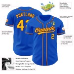 Camiseta de béisbol personalizada auténtica en azul trueno amarillo-carmesí Camiseta de béisbol personalizada auténtica en azul trueno amarillo-carmesí