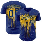 Camiseta de béisbol amarilla con patrón 3D, diseño de goteo real, salpicadura, auténtica y personalizada Camiseta de béisbol amarilla con patrón 3D, diseño de goteo real, salpicadura, auténtica y personalizada