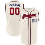 Camiseta de béisbol sin mangas color crema, auténtica, color rojo y azul marino, personalizada Camiseta de béisbol sin mangas color crema, auténtica, color rojo y azul marino, personalizada