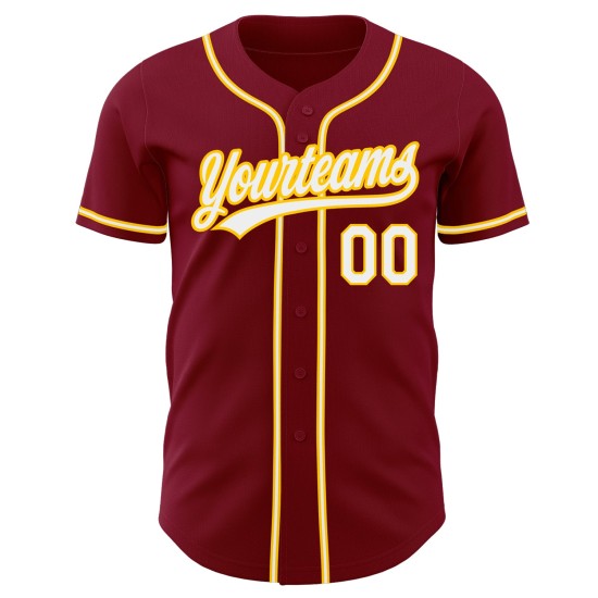 Camiseta de béisbol auténtica personalizada en blanco carmesí y dorado Camiseta de béisbol auténtica personalizada en blanco carmesí y dorado