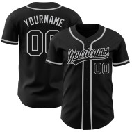Camiseta de béisbol auténtica personalizada negra y gris