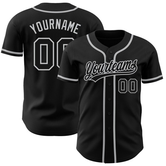 Camiseta de béisbol auténtica personalizada negra y gris Camiseta de béisbol auténtica personalizada negra y gris