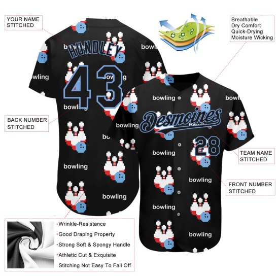 Diseño de camiseta de bolos, béisbol negro, azul, patrón de luz 3D personalizado, auténtico Diseño de camiseta de bolos, béisbol negro, azul, patrón de luz 3D personalizado, auténtico