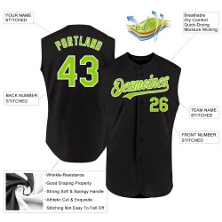 Camiseta de béisbol negra neón personalizada auténtica verde-blanca sin mangas