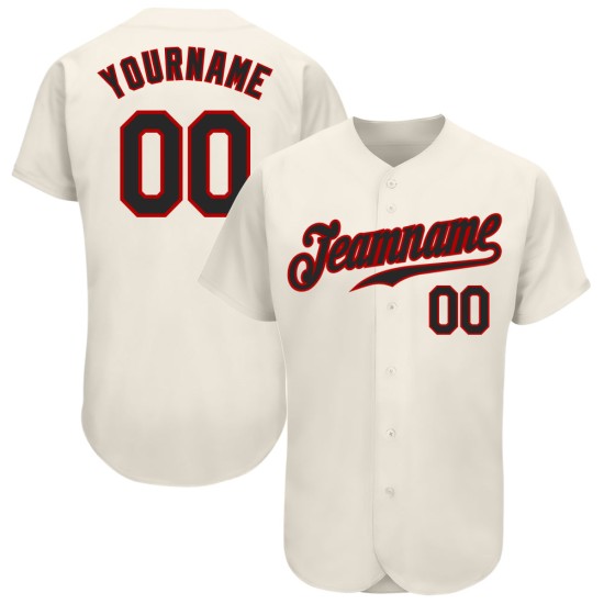 Camiseta de béisbol personalizada color crema, auténtica, negra y roja Camiseta de béisbol personalizada color crema, auténtica, negra y roja