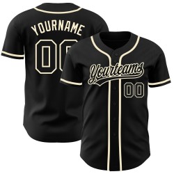 Camiseta de béisbol personalizada negra-crema auténtica
