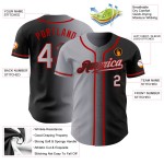 Camiseta de béisbol gris-roja de moda auténtica negra personalizada con degradado Camiseta de béisbol gris-roja de moda auténtica negra personalizada con degradado