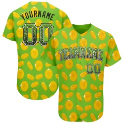 Camiseta de béisbol personalizada con diseño auténtico en verde, blanco y negro, con estampado neón 3D del Día de San Patricio.